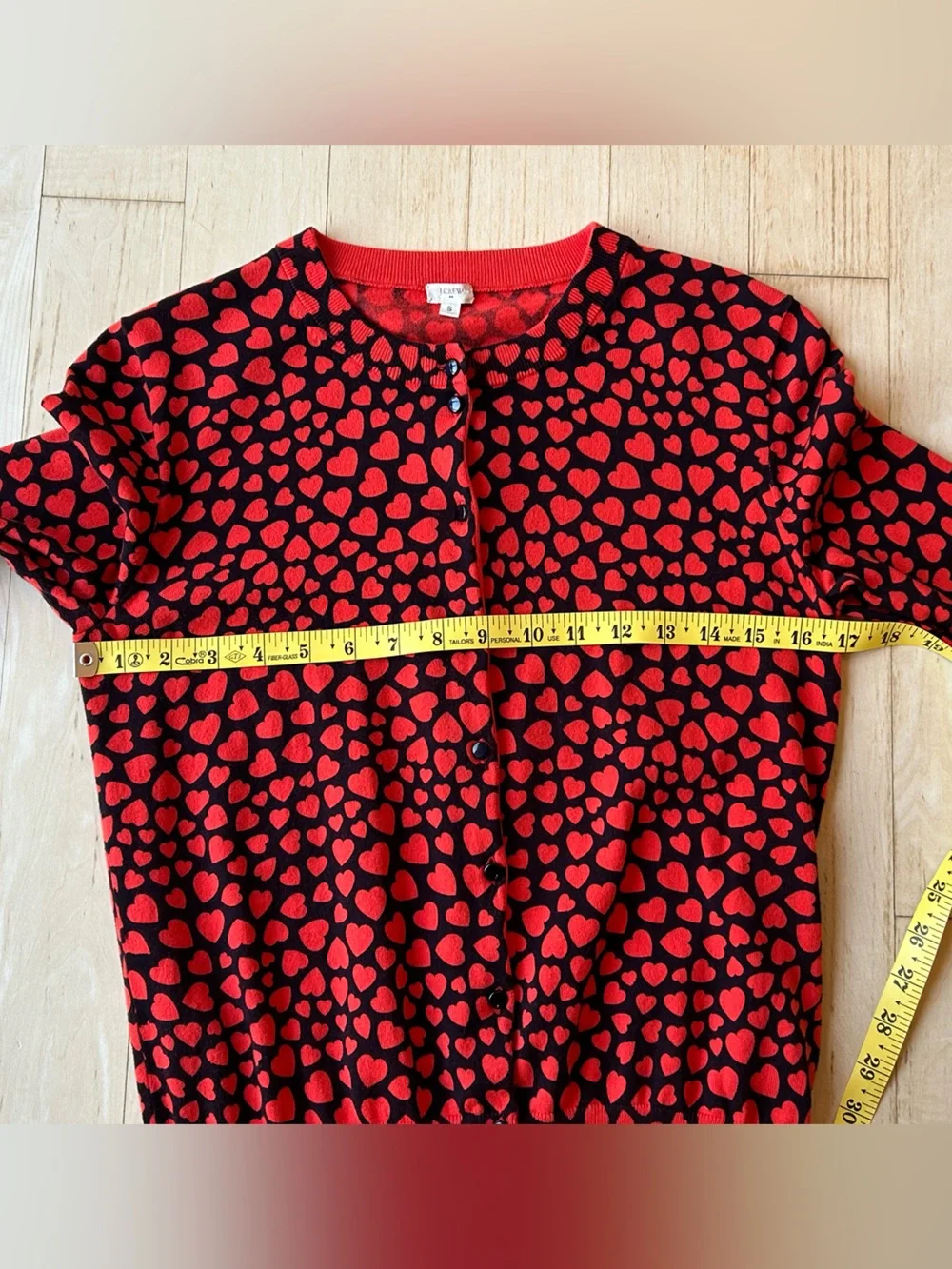 J. Crew Women’s Clare 100% Cotton Hearts Cardigan Red/Black Size Small